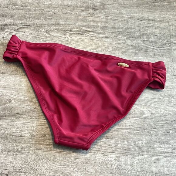 Jessica Simpson Basic Solid Shirred Hipster Swim Bottoms-SPICE - Picture 4 of 4